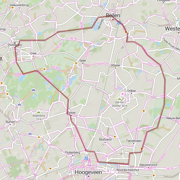 Miniatuurkaart van de fietsinspiratie "Gravelroute vanuit Dwingeloo" in Drenthe, Netherlands. Gemaakt door de Tarmacs.app fietsrouteplanner