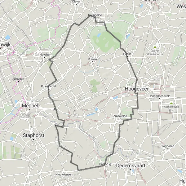 Miniatuurkaart van de fietsinspiratie "Roadroute door Drenthe" in Drenthe, Netherlands. Gemaakt door de Tarmacs.app fietsrouteplanner