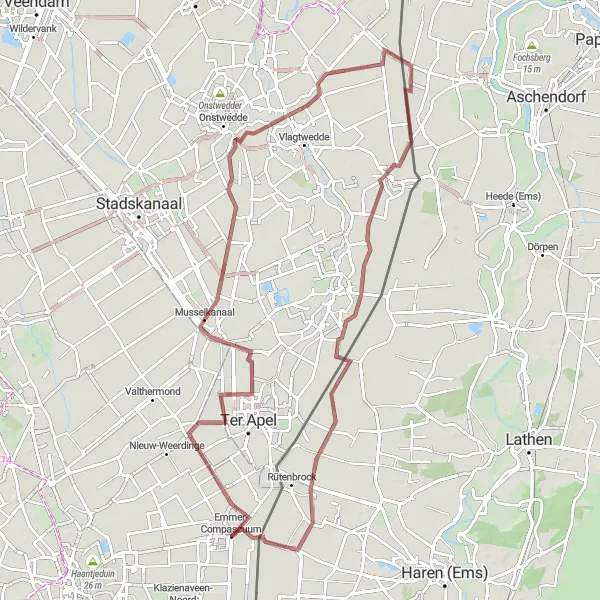 Map miniature of "Gravel Adventure: Musselkanaal Circuit" cycling inspiration in Drenthe, Netherlands. Generated by Tarmacs.app cycling route planner