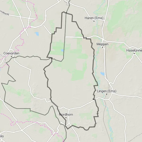 Map miniature of "Emme-Compascuum to Rühle Circuit" cycling inspiration in Drenthe, Netherlands. Generated by Tarmacs.app cycling route planner