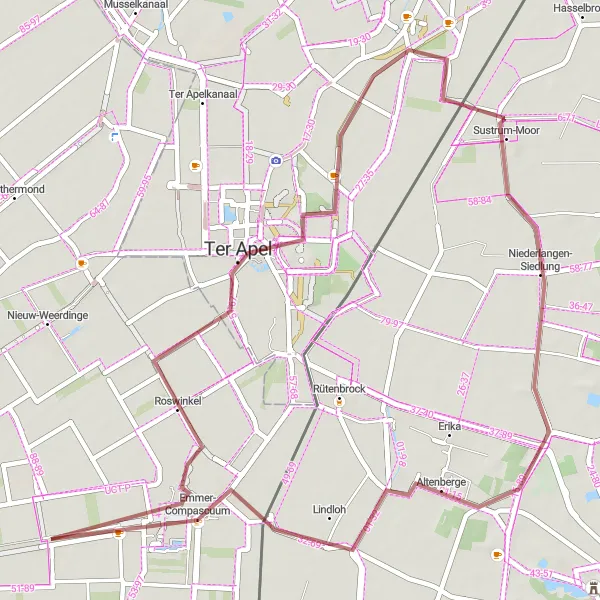 Map miniature of "Gravel Adventure in Emmer-Compascuum" cycling inspiration in Drenthe, Netherlands. Generated by Tarmacs.app cycling route planner