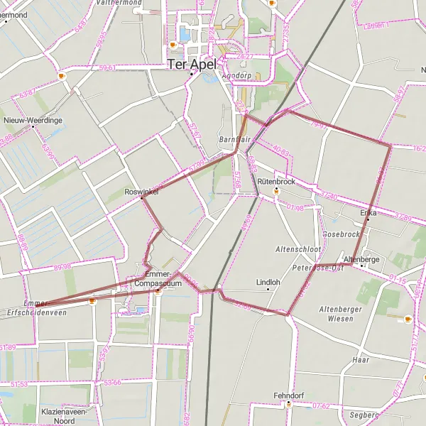 Map miniature of "Short and Sweet Gravel Loop" cycling inspiration in Drenthe, Netherlands. Generated by Tarmacs.app cycling route planner