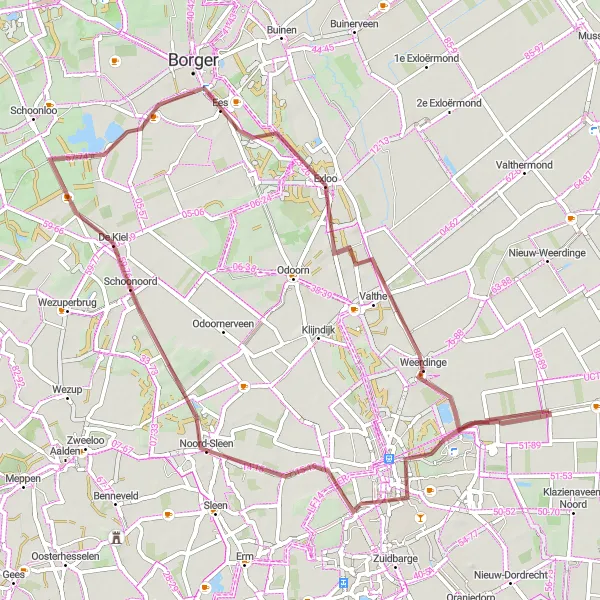 Miniatuurkaart van de fietsinspiratie "Unieke Gravelroute rond Emmer-Erfscheidenveen" in Drenthe, Netherlands. Gemaakt door de Tarmacs.app fietsrouteplanner
