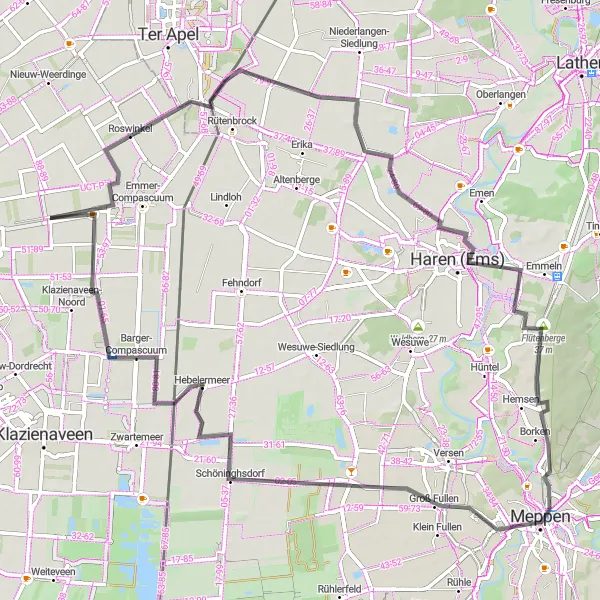 Map miniature of "Hidden Gems Tour" cycling inspiration in Drenthe, Netherlands. Generated by Tarmacs.app cycling route planner