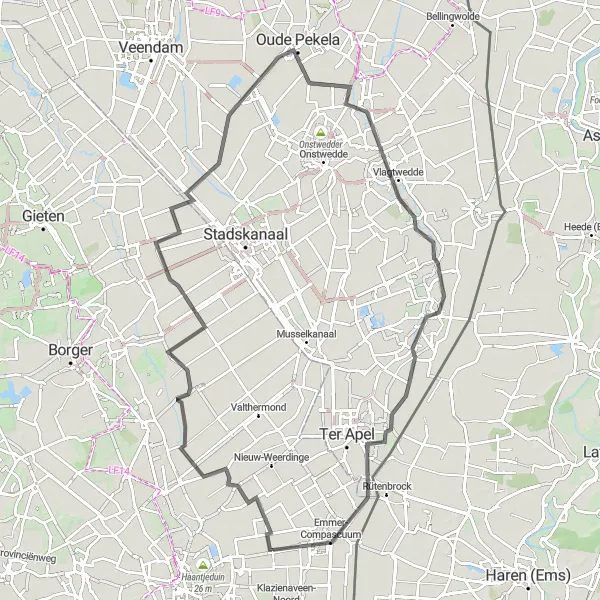 Map miniature of "Drenthe Country Loop" cycling inspiration in Drenthe, Netherlands. Generated by Tarmacs.app cycling route planner