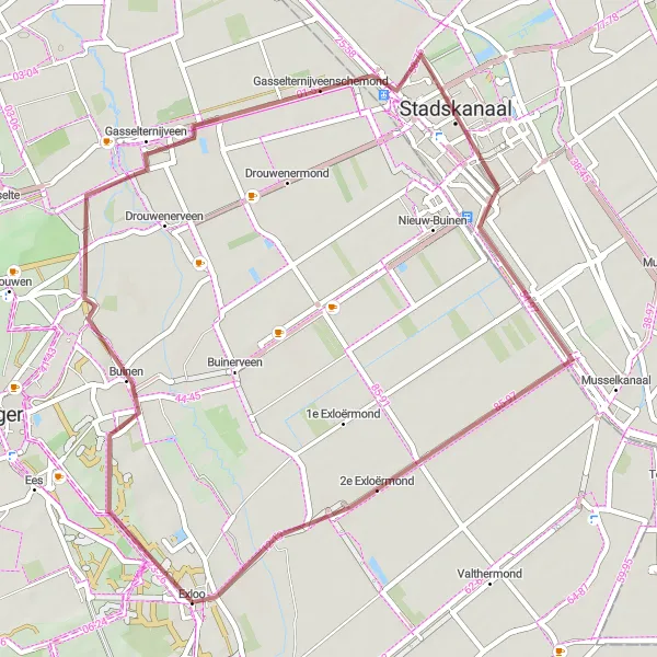 Miniatuurkaart van de fietsinspiratie "Ontdek de omgeving van Stadskanaal per gravelbike" in Drenthe, Netherlands. Gemaakt door de Tarmacs.app fietsrouteplanner
