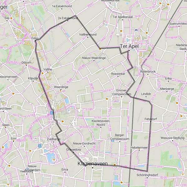 Map miniature of "The Exloërmond Adventure" cycling inspiration in Drenthe, Netherlands. Generated by Tarmacs.app cycling route planner