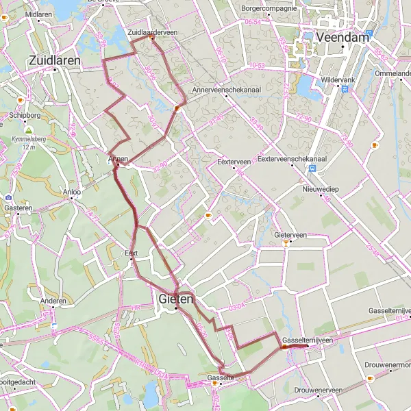 Miniatuurkaart van de fietsinspiratie "Gravelavontuur door de natuur" in Drenthe, Netherlands. Gemaakt door de Tarmacs.app fietsrouteplanner