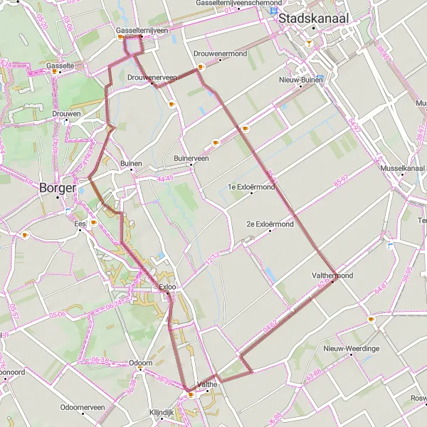 Miniatuurkaart van de fietsinspiratie "Gravelroute rond Gasselternijveen" in Drenthe, Netherlands. Gemaakt door de Tarmacs.app fietsrouteplanner