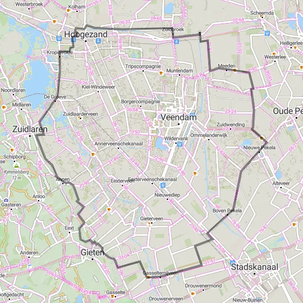 Map miniature of "Valthermond Adventure" cycling inspiration in Drenthe, Netherlands. Generated by Tarmacs.app cycling route planner