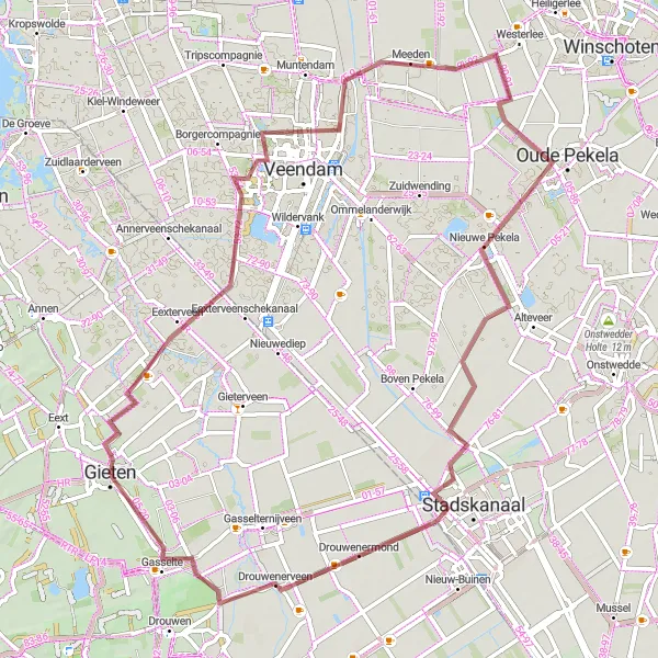 Miniatuurkaart van de fietsinspiratie "Eexterveen - Meeden - Oude Pekela - Drouwenerveen - Gasselte Gravel Route" in Drenthe, Netherlands. Gemaakt door de Tarmacs.app fietsrouteplanner