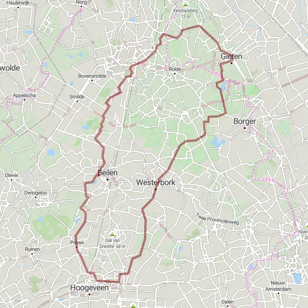 Map miniature of "Drenthe Discovery" cycling inspiration in Drenthe, Netherlands. Generated by Tarmacs.app cycling route planner