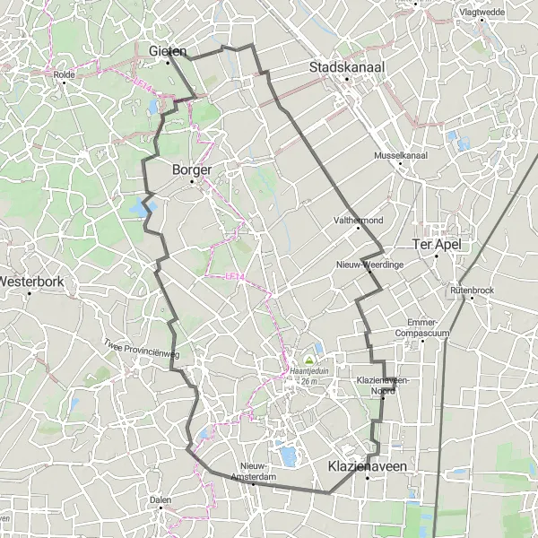 Map miniature of "Dutch Delight" cycling inspiration in Drenthe, Netherlands. Generated by Tarmacs.app cycling route planner