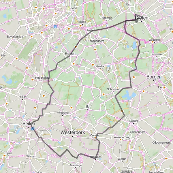 Map miniature of "Cycling through Nature and History" cycling inspiration in Drenthe, Netherlands. Generated by Tarmacs.app cycling route planner