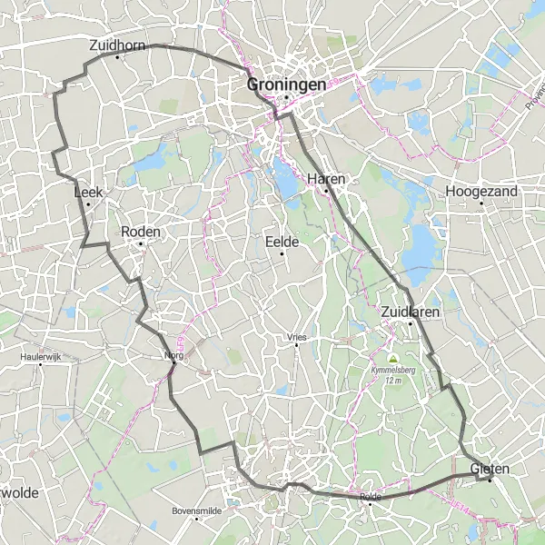 Miniatuurkaart van de fietsinspiratie "Rondje Groningen" in Drenthe, Netherlands. Gemaakt door de Tarmacs.app fietsrouteplanner