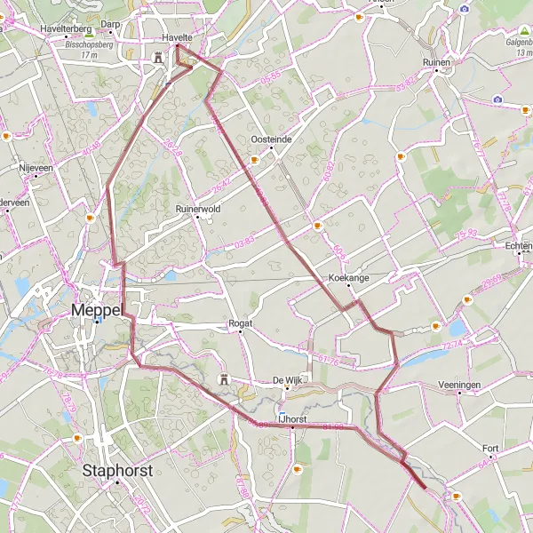 Map miniature of "The Reestdal Gravel Ride" cycling inspiration in Drenthe, Netherlands. Generated by Tarmacs.app cycling route planner