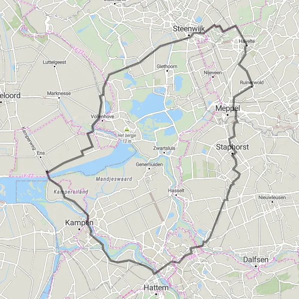 Miniatuurkaart van de fietsinspiratie "Wegroute van Havelte naar Zwolle" in Drenthe, Netherlands. Gemaakt door de Tarmacs.app fietsrouteplanner