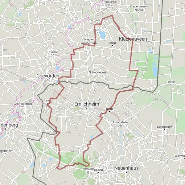 Map miniature of "The Highlights of Klazienaveen" cycling inspiration in Drenthe, Netherlands. Generated by Tarmacs.app cycling route planner