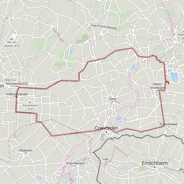 Miniatuurkaart van de fietsinspiratie "Gravelroute door Zuidoost-Drenthe" in Drenthe, Netherlands. Gemaakt door de Tarmacs.app fietsrouteplanner