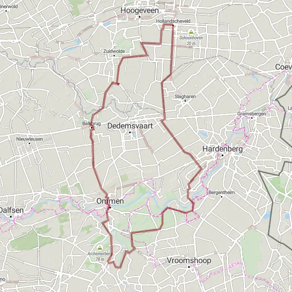 Map miniature of "Adventures of the Heights and Valleys" cycling inspiration in Drenthe, Netherlands. Generated by Tarmacs.app cycling route planner