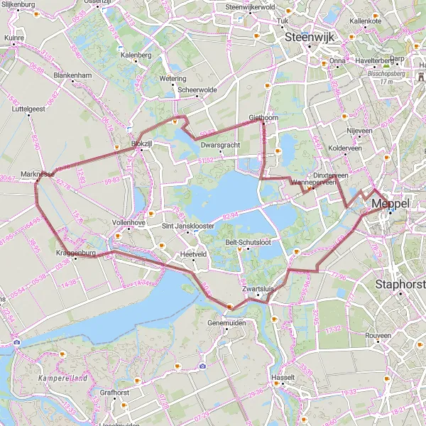 Miniatuurkaart van de fietsinspiratie "Waterrijk natuurschoon en historische stadjes" in Drenthe, Netherlands. Gemaakt door de Tarmacs.app fietsrouteplanner