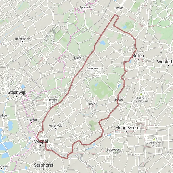 Miniatuurkaart van de fietsinspiratie "Drentse heide en bossen" in Drenthe, Netherlands. Gemaakt door de Tarmacs.app fietsrouteplanner