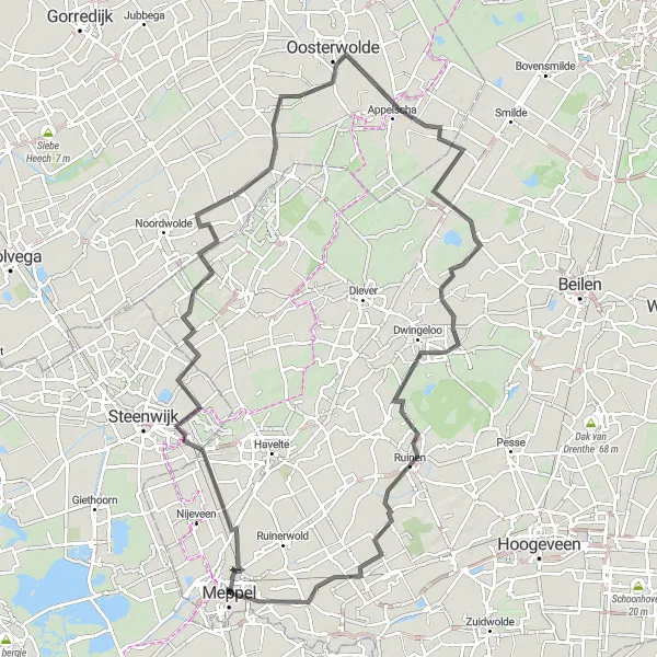 Map miniature of "Discovering Drenthe from Meppel" cycling inspiration in Drenthe, Netherlands. Generated by Tarmacs.app cycling route planner