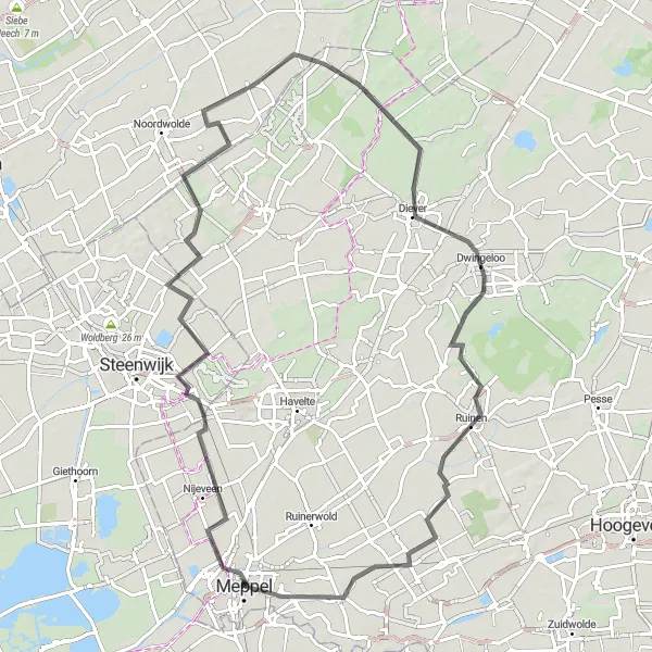 Map miniature of "Challenging Road Adventure" cycling inspiration in Drenthe, Netherlands. Generated by Tarmacs.app cycling route planner