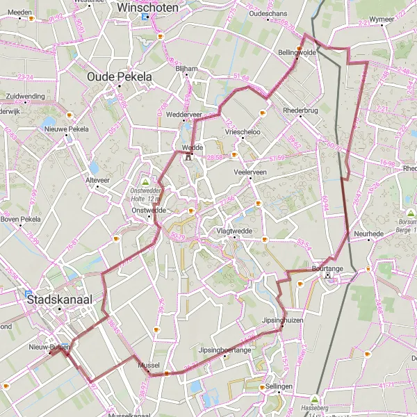 Map miniature of "Bourtange and Wedde Gravel Loop" cycling inspiration in Drenthe, Netherlands. Generated by Tarmacs.app cycling route planner