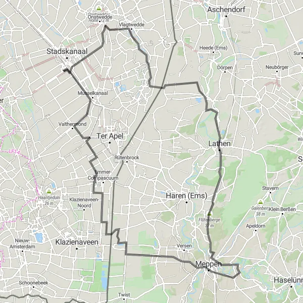 Miniatuurkaart van de fietsinspiratie "Wegroute naar Meppen" in Drenthe, Netherlands. Gemaakt door de Tarmacs.app fietsrouteplanner