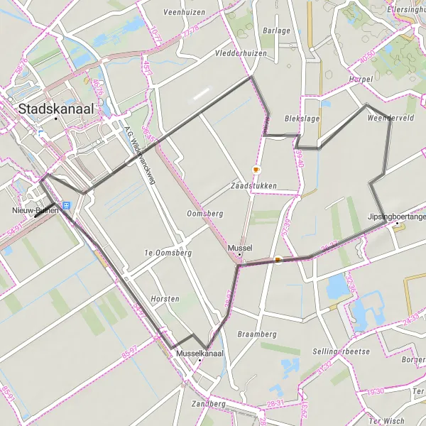 Map miniature of "Vledderveen and Nieuw-Buinen Sightseeing Ride" cycling inspiration in Drenthe, Netherlands. Generated by Tarmacs.app cycling route planner