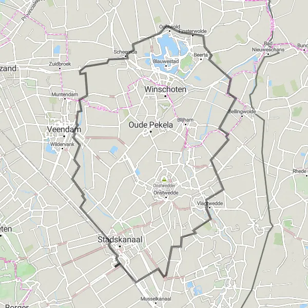 Miniatuurkaart van de fietsinspiratie "Wegroute Wildervanksterdallen naar Nieuw-Buinen" in Drenthe, Netherlands. Gemaakt door de Tarmacs.app fietsrouteplanner