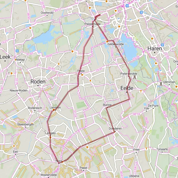 Map miniature of "The Peize Scenic Route" cycling inspiration in Drenthe, Netherlands. Generated by Tarmacs.app cycling route planner