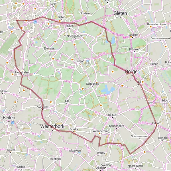 Map miniature of "Drenthe Gravel Adventure" cycling inspiration in Drenthe, Netherlands. Generated by Tarmacs.app cycling route planner