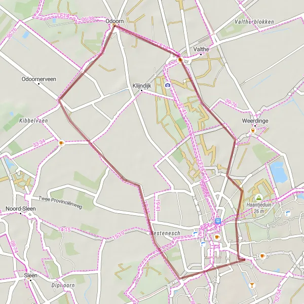 Miniatuurkaart van de fietsinspiratie "Gravelroute naar Valthe en Haantjeduin" in Drenthe, Netherlands. Gemaakt door de Tarmacs.app fietsrouteplanner