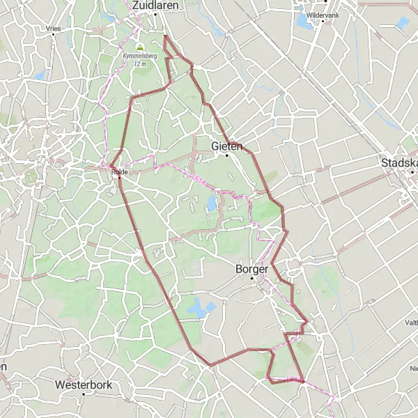 Miniatuurkaart van de fietsinspiratie "Gravelroute naar Bronneger" in Drenthe, Netherlands. Gemaakt door de Tarmacs.app fietsrouteplanner