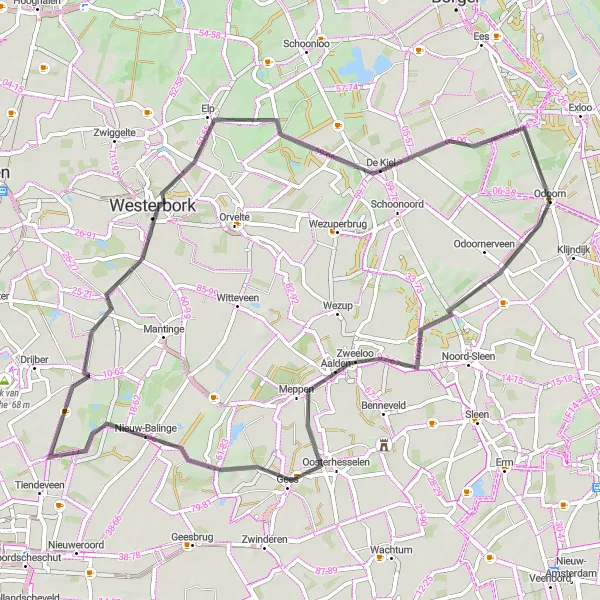 Miniatuurkaart van de fietsinspiratie "Roadtrip naar Nieuw-Balinge en De Kiel" in Drenthe, Netherlands. Gemaakt door de Tarmacs.app fietsrouteplanner