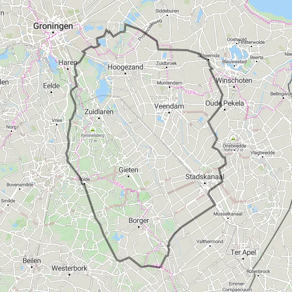 Map miniature of "Odoorn - Alteveer Cycling Route" cycling inspiration in Drenthe, Netherlands. Generated by Tarmacs.app cycling route planner