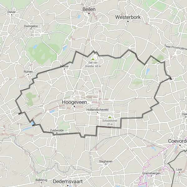 Map miniature of "Zuidwolde Loop" cycling inspiration in Drenthe, Netherlands. Generated by Tarmacs.app cycling route planner