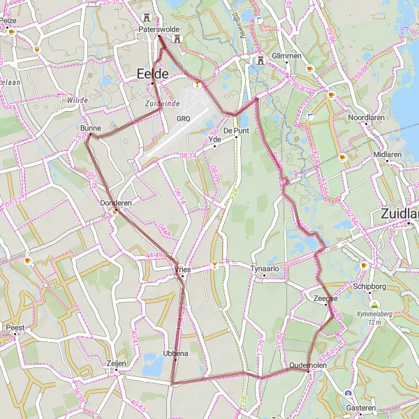 Miniatuurkaart van de fietsinspiratie "Natuurrijk Drenthe: De Punt naar Bunne" in Drenthe, Netherlands. Gemaakt door de Tarmacs.app fietsrouteplanner