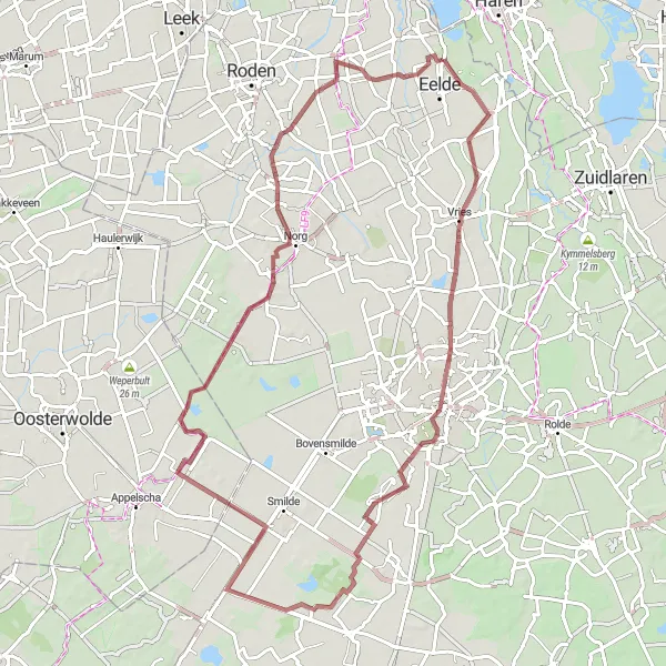 Miniatuurkaart van de fietsinspiratie "Gravelroute Ubbena - Lieveren" in Drenthe, Netherlands. Gemaakt door de Tarmacs.app fietsrouteplanner