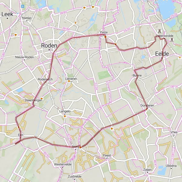 Miniatuurkaart van de fietsinspiratie "Gravelroute Bunne - Peize" in Drenthe, Netherlands. Gemaakt door de Tarmacs.app fietsrouteplanner
