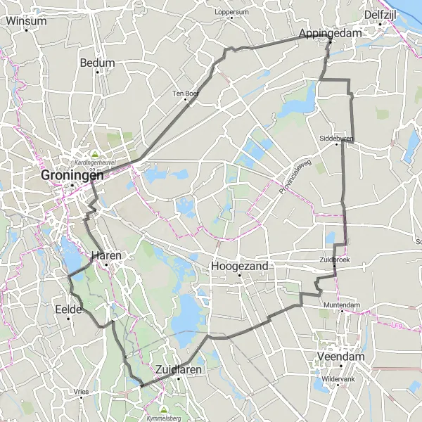Miniatuurkaart van de fietsinspiratie "Rondrit Paterswolde - Zuidbroek" in Drenthe, Netherlands. Gemaakt door de Tarmacs.app fietsrouteplanner