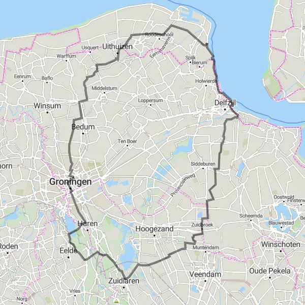 Map miniature of "Groningen to Paterswolde Round Trip" cycling inspiration in Drenthe, Netherlands. Generated by Tarmacs.app cycling route planner
