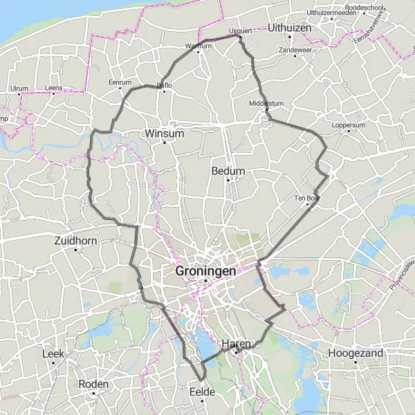 Map miniature of "Aduarder Voorwerk to Haren Loop" cycling inspiration in Drenthe, Netherlands. Generated by Tarmacs.app cycling route planner