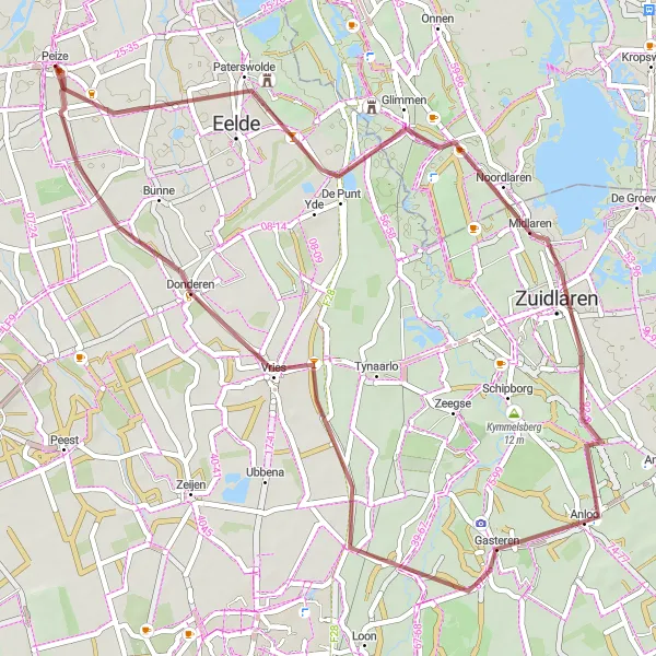 Miniatuurkaart van de fietsinspiratie "Gravelroute rond Peize in Noord-Drenthe" in Drenthe, Netherlands. Gemaakt door de Tarmacs.app fietsrouteplanner