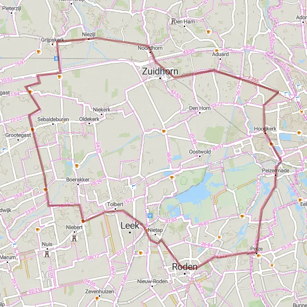 Map miniature of "Scenic Gravel Adventure" cycling inspiration in Drenthe, Netherlands. Generated by Tarmacs.app cycling route planner