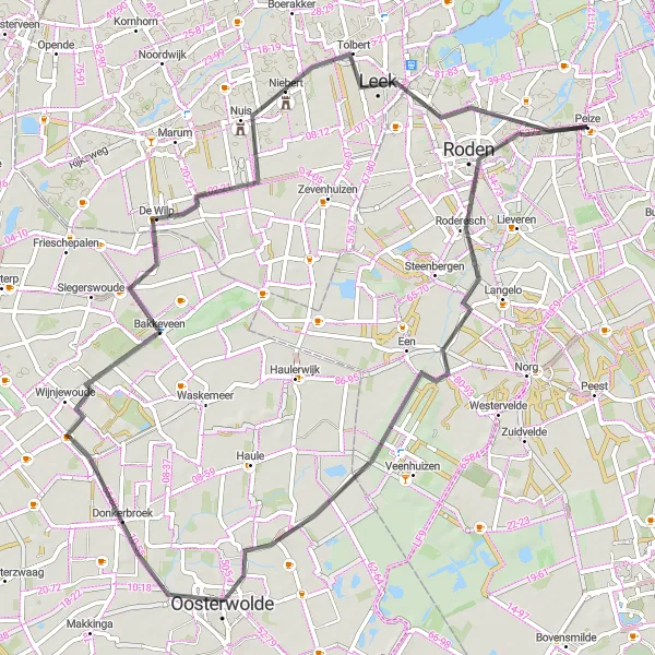 Map miniature of "Peize and Surrounding Towns" cycling inspiration in Drenthe, Netherlands. Generated by Tarmacs.app cycling route planner