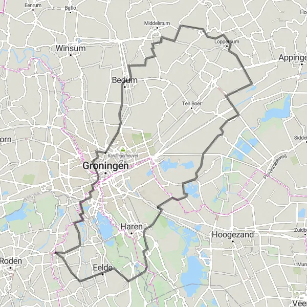 Miniatuurkaart van de fietsinspiratie "Wegroute door het Groningse landschap" in Drenthe, Netherlands. Gemaakt door de Tarmacs.app fietsrouteplanner