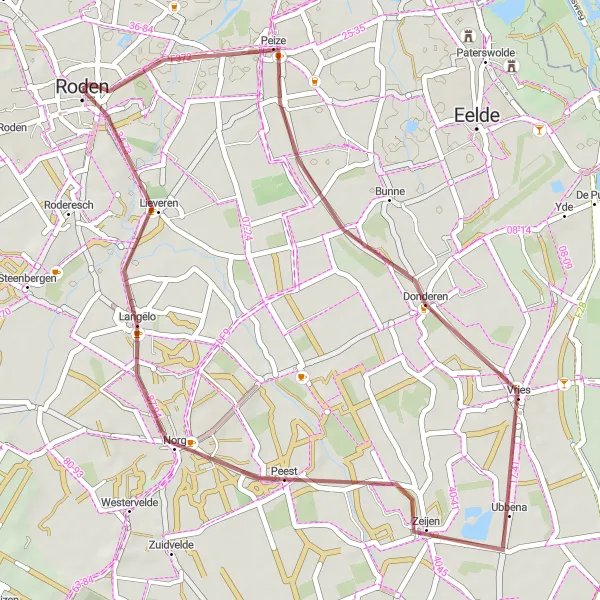 Map miniature of "A Scenic Gravel Ride through Peize and Norg" cycling inspiration in Drenthe, Netherlands. Generated by Tarmacs.app cycling route planner